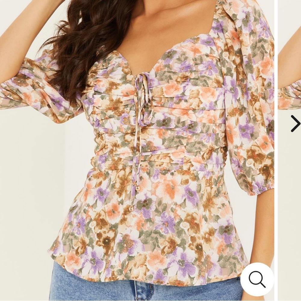 Quiz Ruched Half Sleeve Blouse Top Floral Multicoloured Size 14 US New - Picture 3 of 6